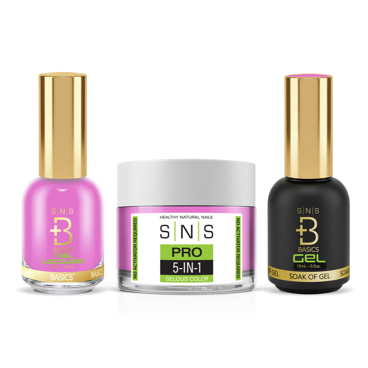 SNS 3-in-1 Set #110 Magenta: dip powder jar, GelStar gel polish and nail lacquer bottles, Yellow Green Book Collection