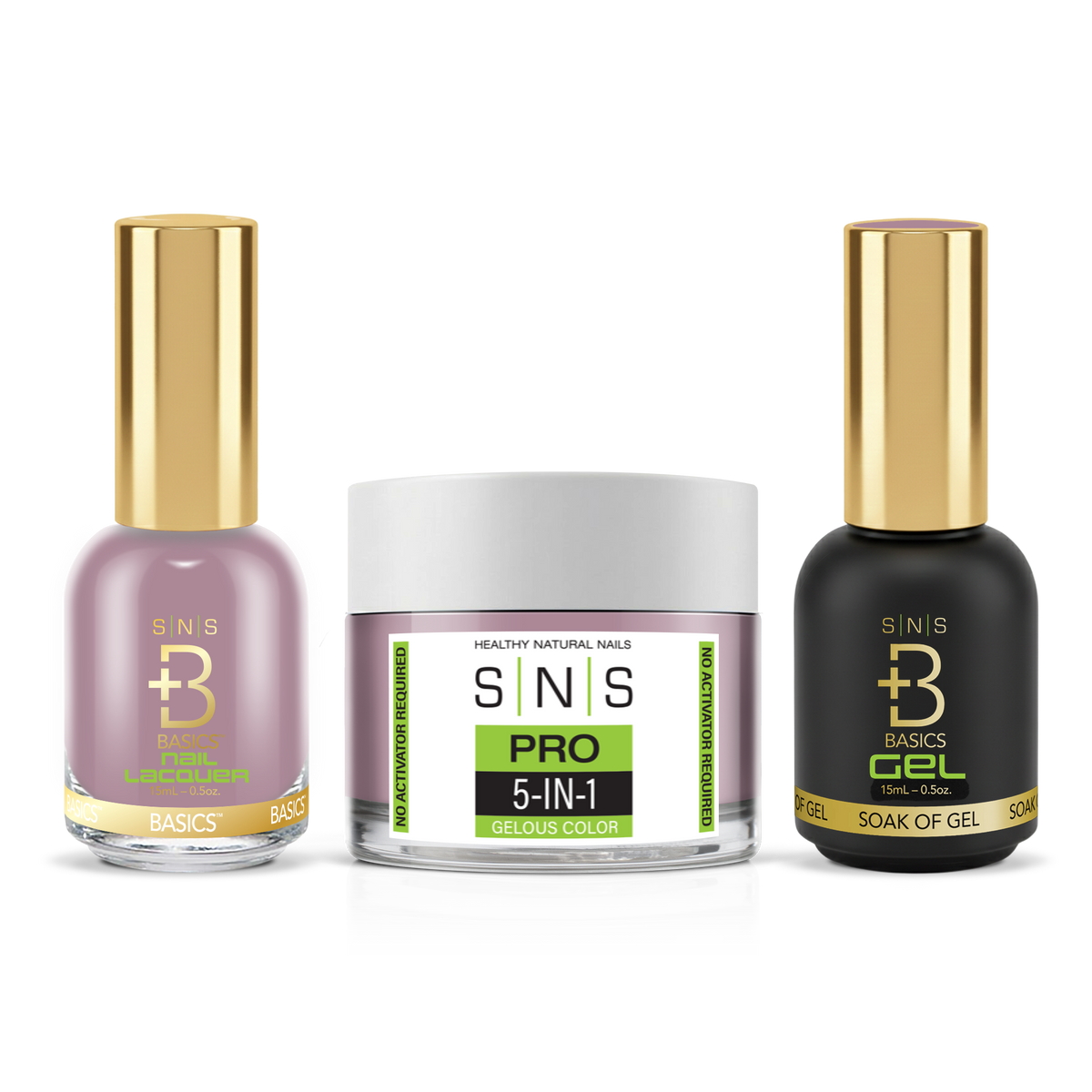 SNS 3-in-1 Set #113 Dusty Pink: dip powder jar, GelStar gel polish and nail lacquer bottles, Yellow Green Book Collection