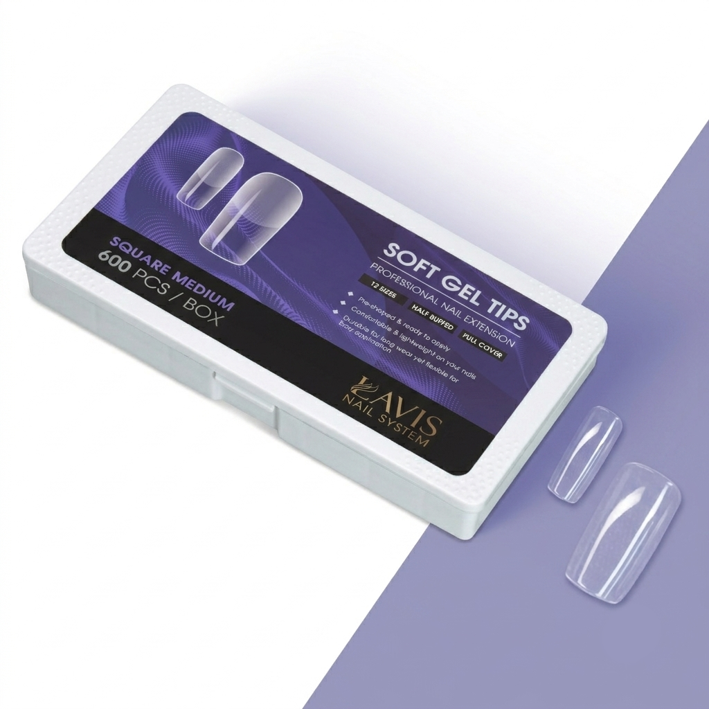 LAVIS Square Medium - 12 Sizes Half Buffed - Soft Gel Tips