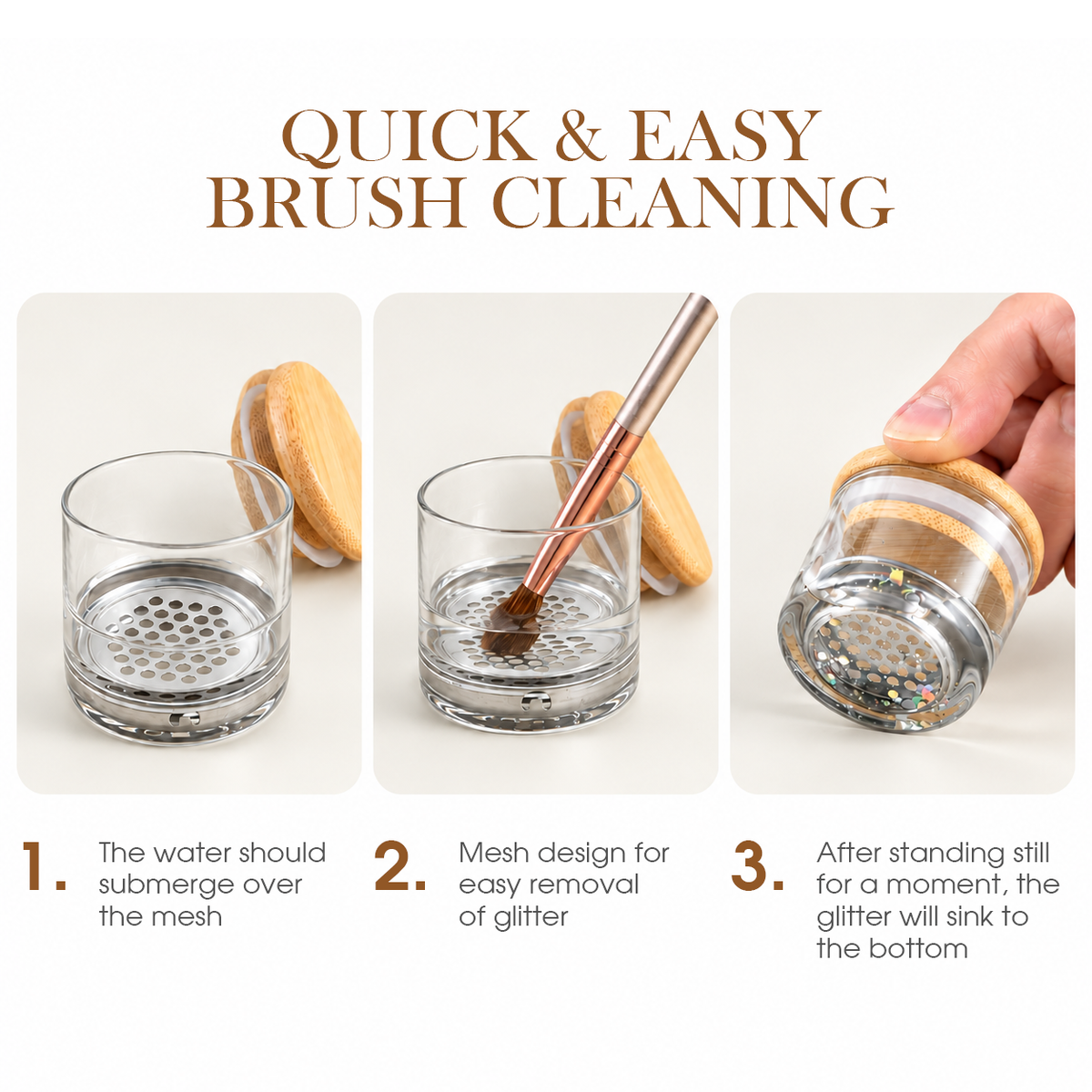 Nail Art Brush Washing Cup, Bamboo Lid