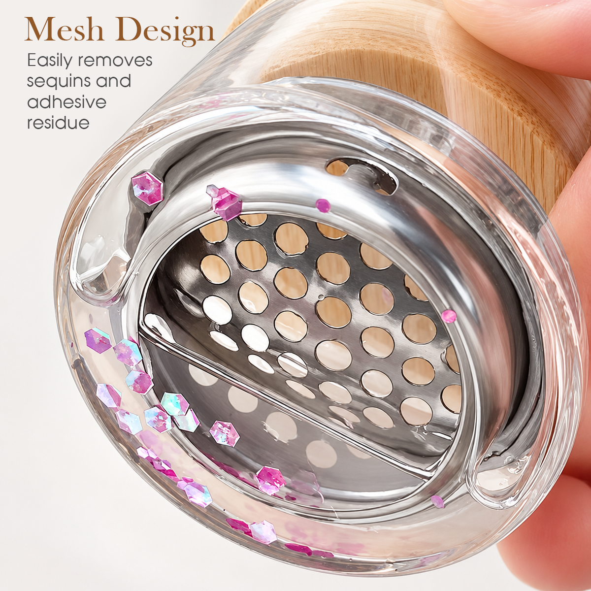 Nail Art Brush Washing Cup, Bamboo Lid